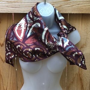 VTG ACUTE Japanese Silk Square Scarf Brown/Maroon/Burgundy Color Scheme & Blue